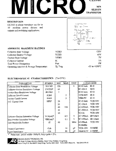 MicroElectronics cl2102  . Electronic Components Datasheets Active components Transistors MicroElectronics cl2102.pdf