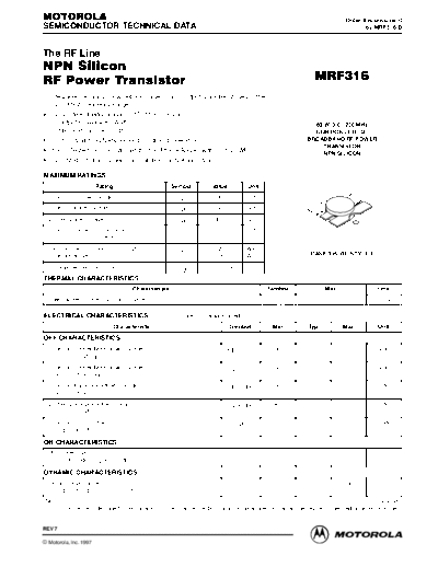 Motorola mrf316rev7  . Electronic Components Datasheets Active components Transistors Motorola mrf316rev7.pdf
