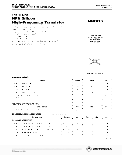 Motorola mrf313re  . Electronic Components Datasheets Active components Transistors Motorola mrf313re.pdf