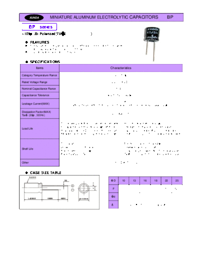 Xunda [bi-polar radial] BP Series  . Electronic Components Datasheets Passive components capacitors Xunda Xunda [bi-polar radial] BP Series.pdf