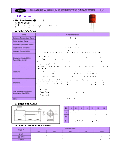 Xunda [radial thru-hole] LK Series  . Electronic Components Datasheets Passive components capacitors Xunda Xunda [radial thru-hole] LK Series.pdf