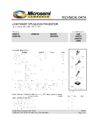 Microsemi 2n3019 2n3057 2n3700  . Electronic Components Datasheets Active components Transistors Microsemi 2n3019_2n3057_2n3700.pdf