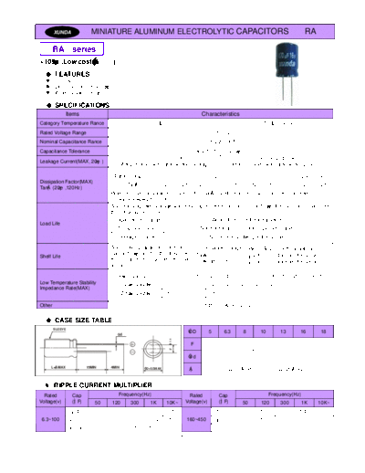 Xunda [radial thru-hole] RA Series  . Electronic Components Datasheets Passive components capacitors Xunda Xunda [radial thru-hole] RA Series.pdf