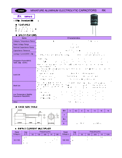 Xunda [radial thru-hole] RK Series  . Electronic Components Datasheets Passive components capacitors Xunda Xunda [radial thru-hole] RK Series.pdf