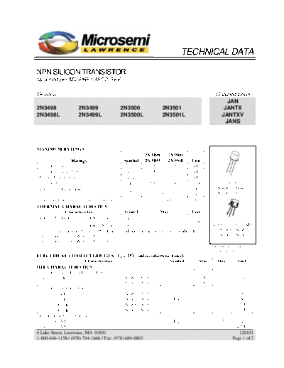 Microsemi 2n3498 2n3499 2n3450 2n3451  . Electronic Components Datasheets Active components Transistors Microsemi 2n3498_2n3499_2n3450_2n3451.pdf