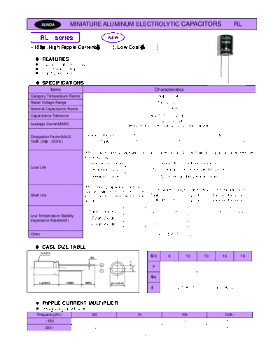 Xunda [radial thru-hole] RL Series  . Electronic Components Datasheets Passive components capacitors Xunda Xunda [radial thru-hole] RL Series.pdf