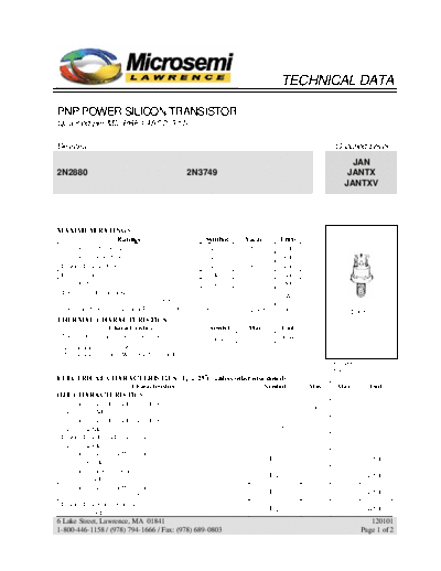 Microsemi 2n3749 2n2880  . Electronic Components Datasheets Active components Transistors Microsemi 2n3749_2n2880.pdf