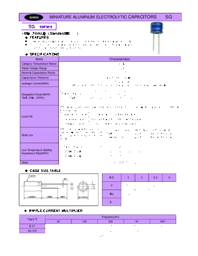Xunda [radial thru-hole] SG Series  . Electronic Components Datasheets Passive components capacitors Xunda Xunda [radial thru-hole] SG Series.pdf
