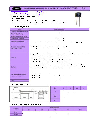 Xunda [radial thru-hole] SK Series  . Electronic Components Datasheets Passive components capacitors Xunda Xunda [radial thru-hole] SK Series.pdf