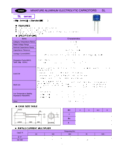 Xunda [radial thru-hole] SL Series  . Electronic Components Datasheets Passive components capacitors Xunda Xunda [radial thru-hole] SL Series.pdf