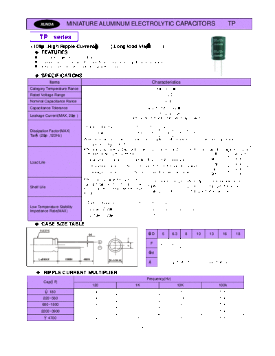 Xunda [radial thru-hole] TP Series  . Electronic Components Datasheets Passive components capacitors Xunda Xunda [radial thru-hole] TP Series.pdf