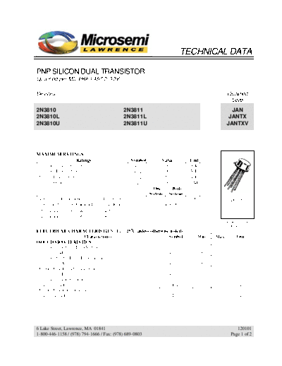 Microsemi 2n3810 2n3811  . Electronic Components Datasheets Active components Transistors Microsemi 2n3810_2n3811.pdf