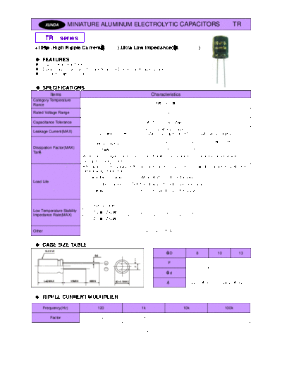 Xunda [radial thru-hole] TR Series  . Electronic Components Datasheets Passive components capacitors Xunda Xunda [radial thru-hole] TR Series.pdf