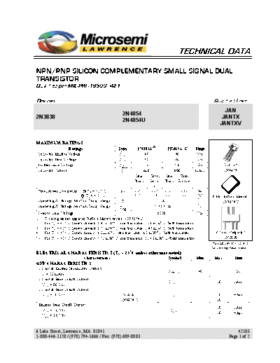 Microsemi 2n3838 2n4854  . Electronic Components Datasheets Active components Transistors Microsemi 2n3838_2n4854.pdf