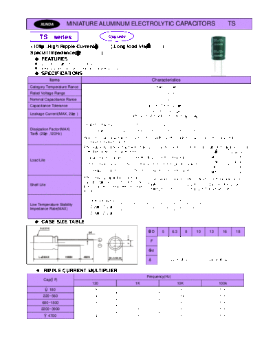 Xunda [radial thru-hole] TS Series  . Electronic Components Datasheets Passive components capacitors Xunda Xunda [radial thru-hole] TS Series.pdf