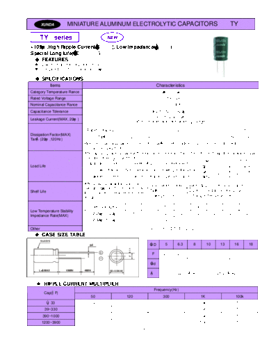 Xunda [radial thru-hole] TY Series  . Electronic Components Datasheets Passive components capacitors Xunda Xunda [radial thru-hole] TY Series.pdf