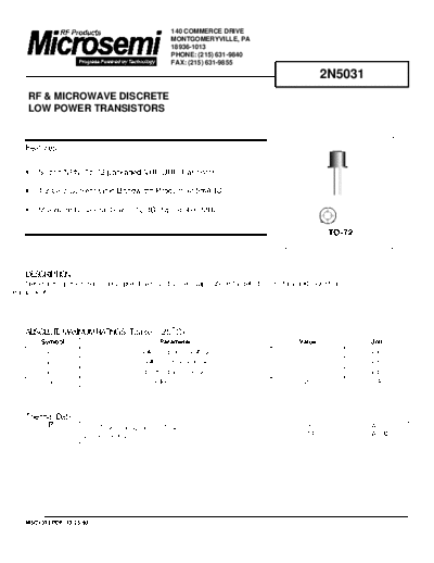 Microsemi 2n5031  . Electronic Components Datasheets Active components Transistors Microsemi 2n5031.pdf