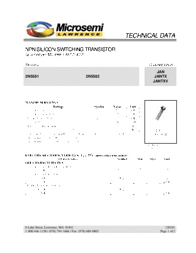 Microsemi 2n5581 2n5582  . Electronic Components Datasheets Active components Transistors Microsemi 2n5581_2n5582.pdf