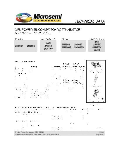 Microsemi 2n5664-65-66-67  . Electronic Components Datasheets Active components Transistors Microsemi 2n5664-65-66-67.pdf