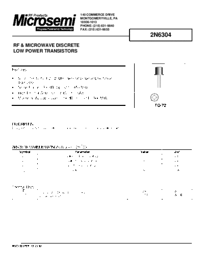 Microsemi 2n6304  . Electronic Components Datasheets Active components Transistors Microsemi 2n6304.pdf