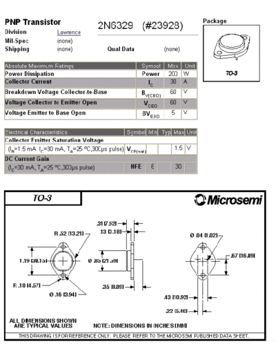 Microsemi 2n6329  . Electronic Components Datasheets Active components Transistors Microsemi 2n6329.pdf