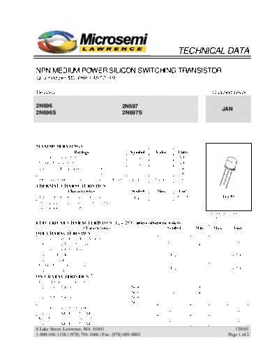 Microsemi 2n696 2n697  . Electronic Components Datasheets Active components Transistors Microsemi 2n696_2n697.pdf