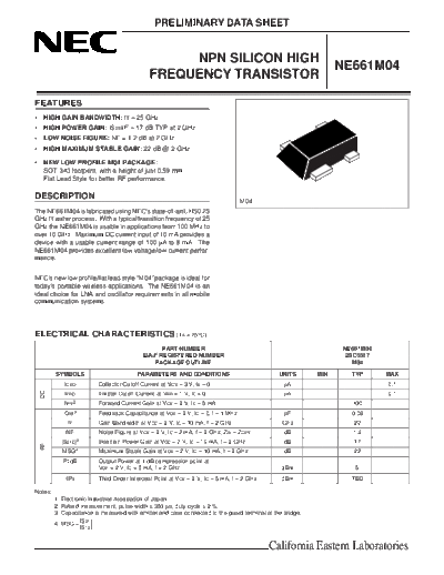 . Electronic Components Datasheets ne661m04 2sc5507  . Electronic Components Datasheets Active components Transistors NEC ne661m04_2sc5507.pdf