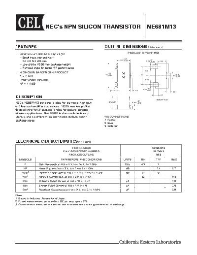 NEC ne681m13  . Electronic Components Datasheets Active components Transistors NEC ne681m13.pdf