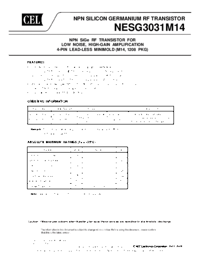 NEC nesg3031m14  . Electronic Components Datasheets Active components Transistors NEC nesg3031m14.pdf