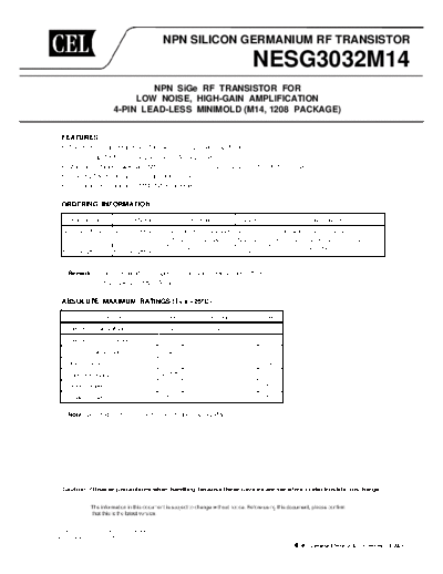 NEC nesg3032m14  . Electronic Components Datasheets Active components Transistors NEC nesg3032m14.pdf