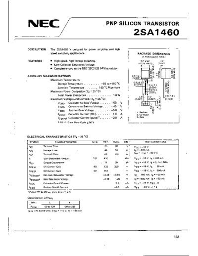 NEC 2sa1460  . Electronic Components Datasheets Active components Transistors NEC 2sa1460.pdf