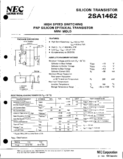 NEC 2sa1462  . Electronic Components Datasheets Active components Transistors NEC 2sa1462.pdf