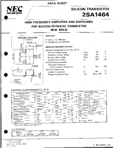 NEC 2sa1464  . Electronic Components Datasheets Active components Transistors NEC 2sa1464.pdf