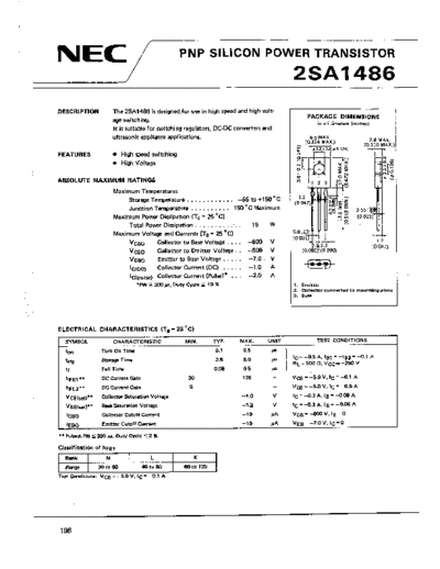 NEC 2sa1486  . Electronic Components Datasheets Active components Transistors NEC 2sa1486.pdf