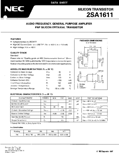NEC 2sa1611  . Electronic Components Datasheets Active components Transistors NEC 2sa1611.pdf