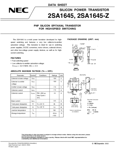 NEC 2sa1645 2sa1645-z  . Electronic Components Datasheets Active components Transistors NEC 2sa1645_2sa1645-z.pdf