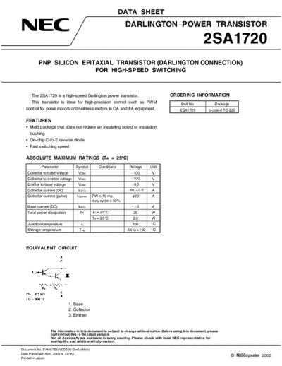 NEC 2sa1720  . Electronic Components Datasheets Active components Transistors NEC 2sa1720.pdf
