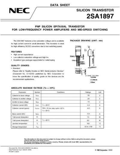 NEC 2sa1897  . Electronic Components Datasheets Active components Transistors NEC 2sa1897.pdf