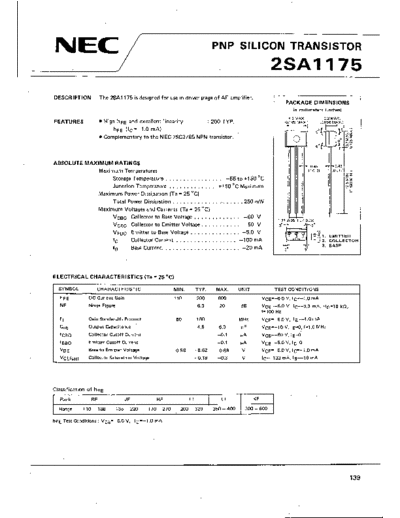 NEC 2sa1175  . Electronic Components Datasheets Active components Transistors NEC 2sa1175.pdf