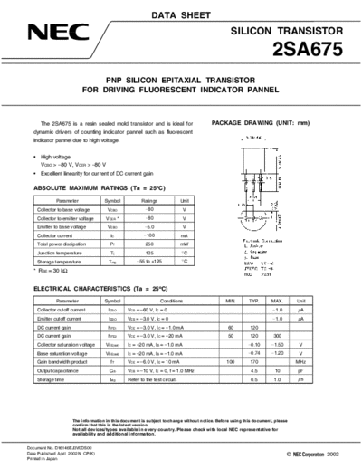 NEC 2sa675  . Electronic Components Datasheets Active components Transistors NEC 2sa675.pdf