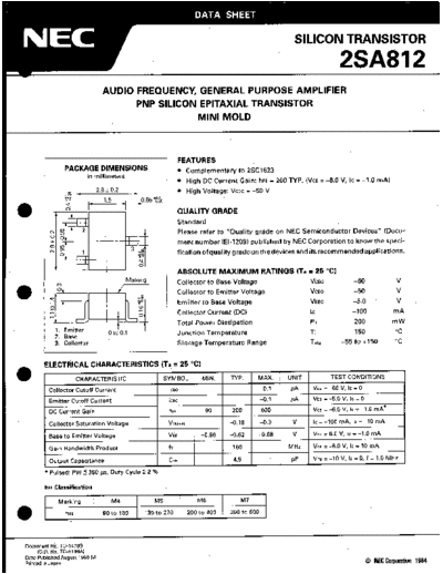 NEC 2sa812  . Electronic Components Datasheets Active components Transistors NEC 2sa812.pdf