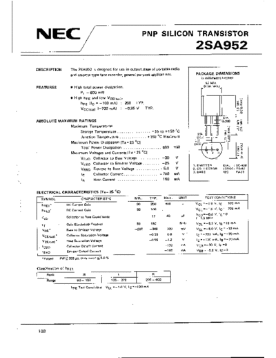 NEC 2sa952  . Electronic Components Datasheets Active components Transistors NEC 2sa952.pdf