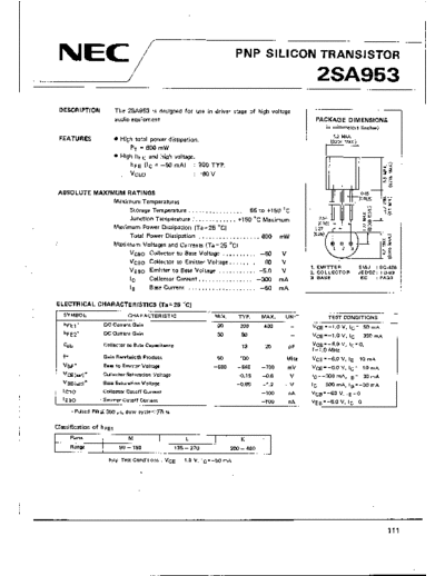 NEC 2sa953  . Electronic Components Datasheets Active components Transistors NEC 2sa953.pdf