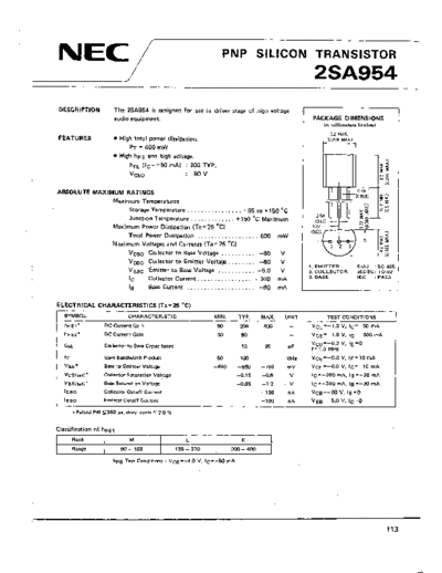 NEC 2sa954  . Electronic Components Datasheets Active components Transistors NEC 2sa954.pdf