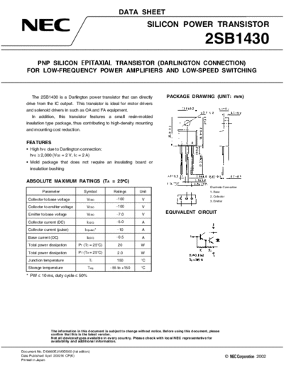 NEC 2sb1430  . Electronic Components Datasheets Active components Transistors NEC 2sb1430.pdf