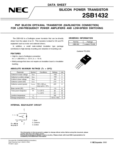 NEC 2sb1432  . Electronic Components Datasheets Active components Transistors NEC 2sb1432.pdf