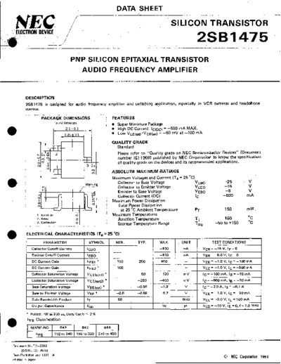 NEC 2sb1475  . Electronic Components Datasheets Active components Transistors NEC 2sb1475.pdf