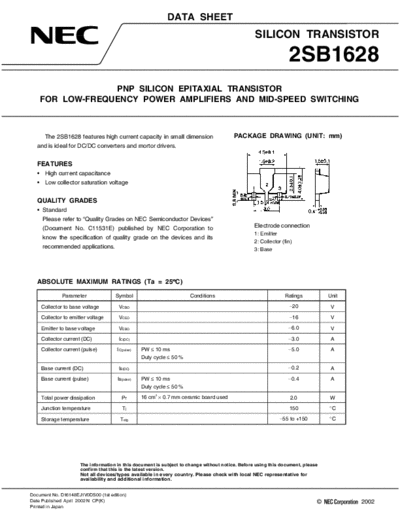 NEC 2sb1628  . Electronic Components Datasheets Active components Transistors NEC 2sb1628.pdf