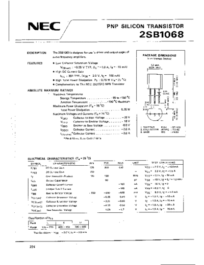 NEC 2sb1068  . Electronic Components Datasheets Active components Transistors NEC 2sb1068.pdf