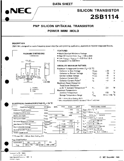 NEC 2sb1114  . Electronic Components Datasheets Active components Transistors NEC 2sb1114.pdf